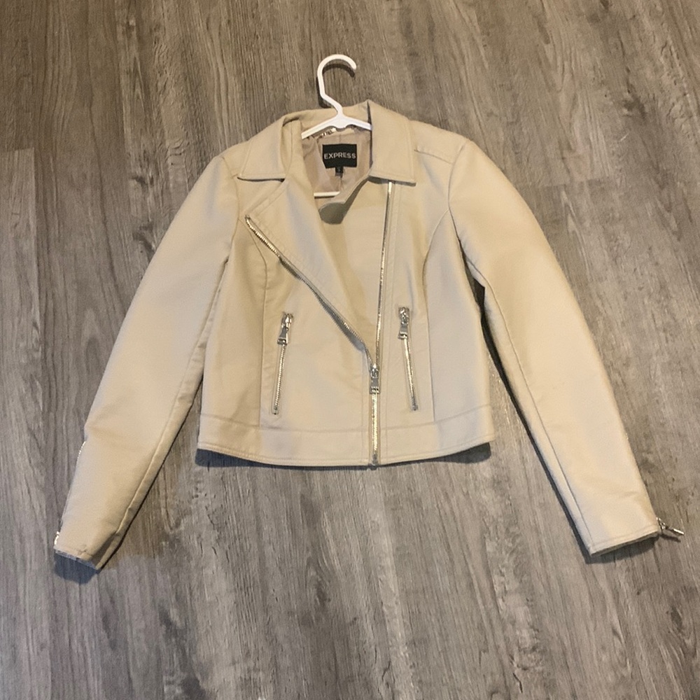Express Cream Faux Leather Jacket Size M